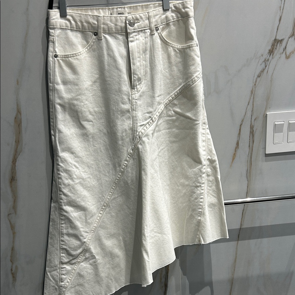 Mango Cream A-Line Denim Skirt